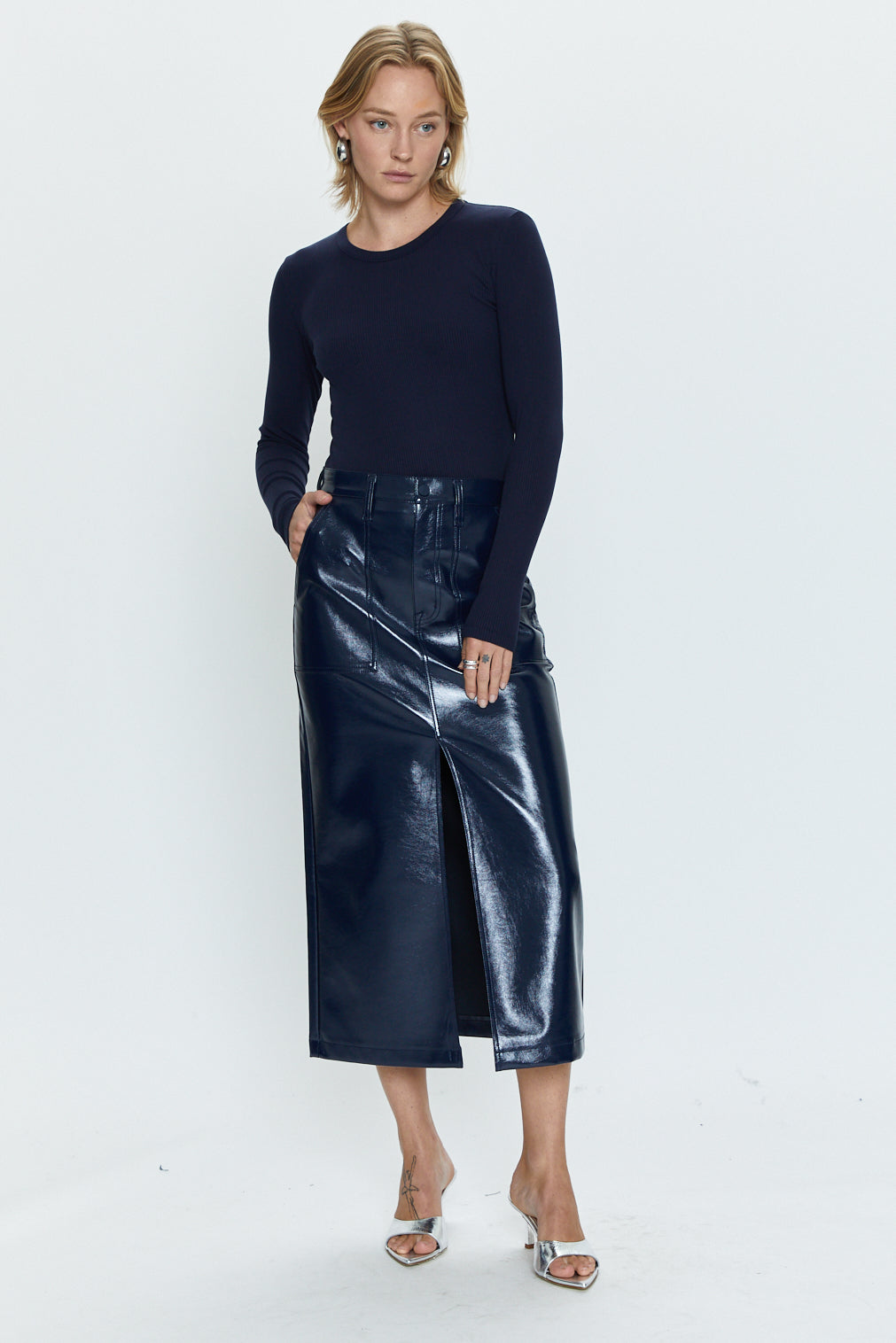 Alice Utility Midi Skirt - Navy Vinyl
            
              Sale